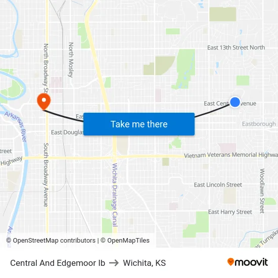 Central And Edgemoor Ib to Wichita, KS map