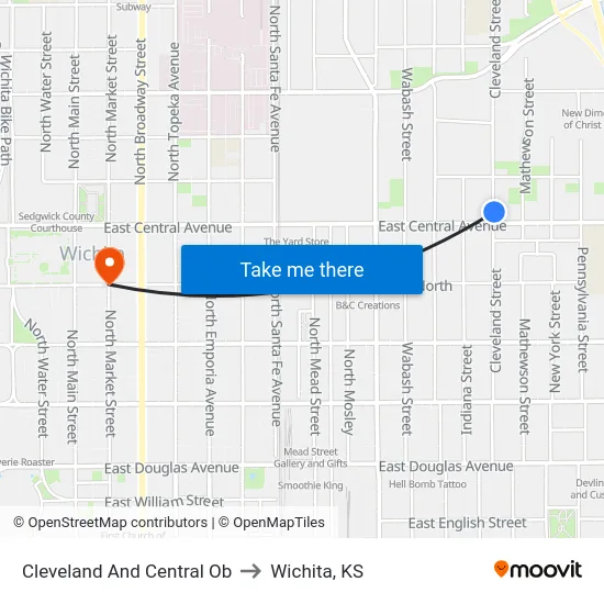 Cleveland And Central Ob to Wichita, KS map