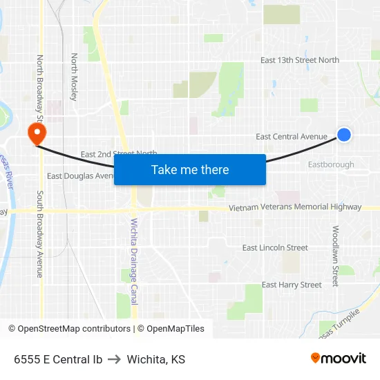 6555 E Central Ib to Wichita, KS map