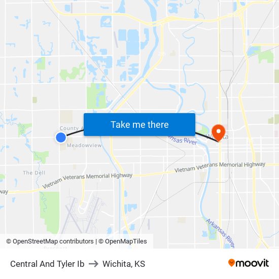 Central And Tyler Ib to Wichita, KS map