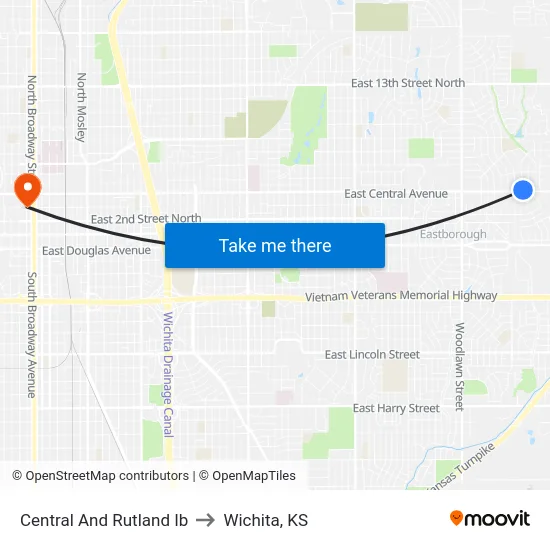 Central And Rutland Ib to Wichita, KS map