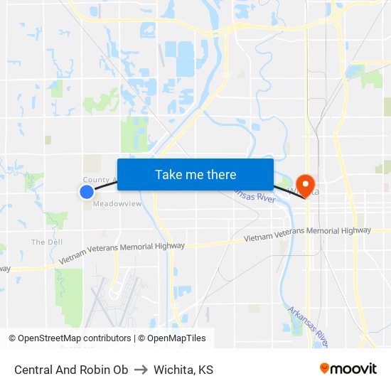 Central And Robin Ob to Wichita, KS map