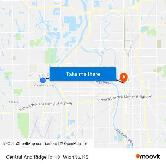 Central And Ridge Ib to Wichita, KS map