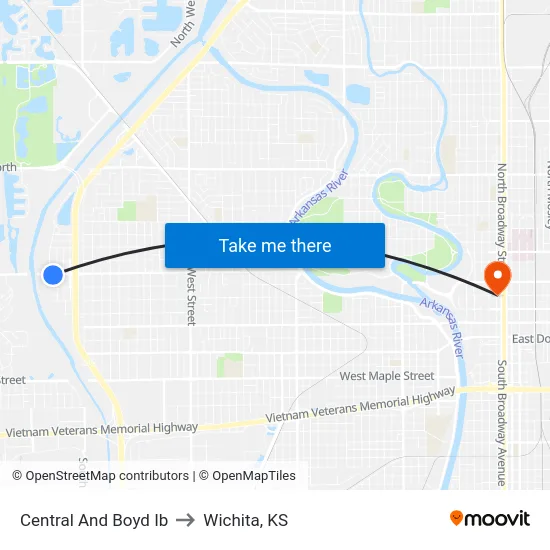 Central And Boyd Ib to Wichita, KS map