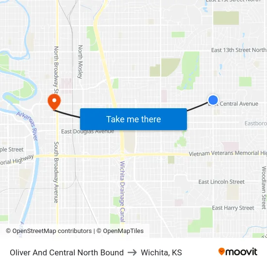 Oliver And Central North Bound to Wichita, KS map