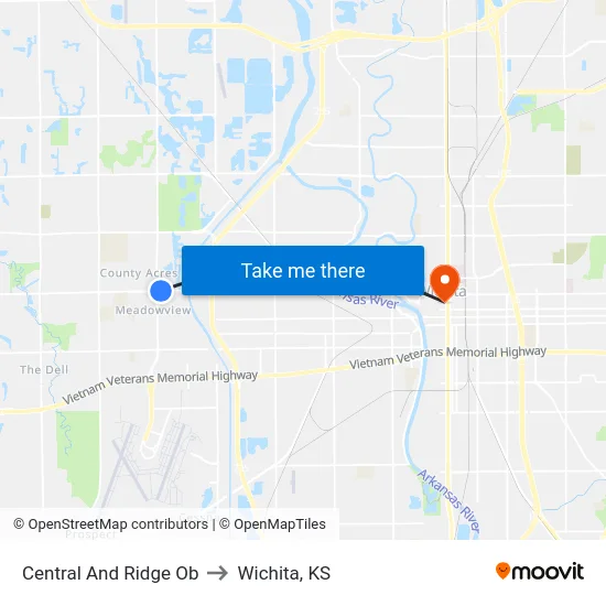 Central And Ridge Ob to Wichita, KS map