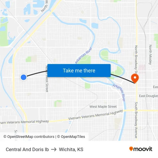 Central And Doris Ib to Wichita, KS map