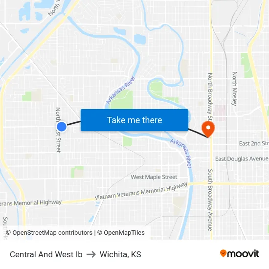 Central And West Ib to Wichita, KS map