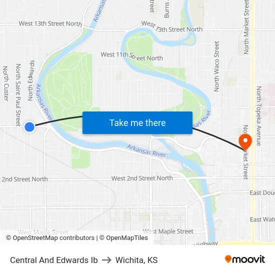 Central And Edwards Ib to Wichita, KS map