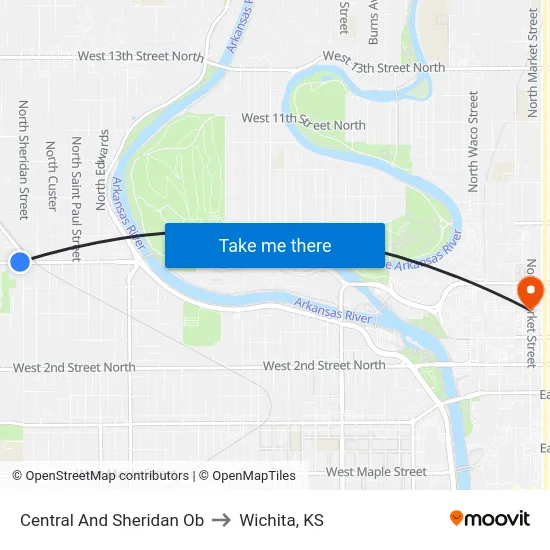 Central And Sheridan Ob to Wichita, KS map