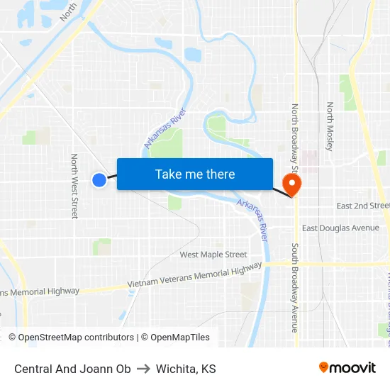 Central And Joann Ob to Wichita, KS map