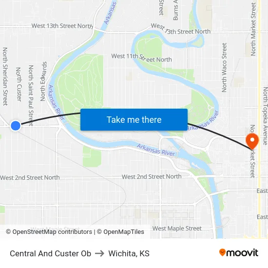 Central And Custer Ob to Wichita, KS map
