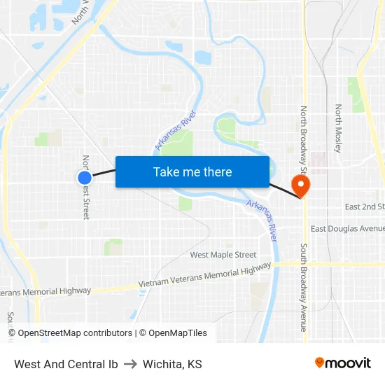 West And Central Ib to Wichita, KS map