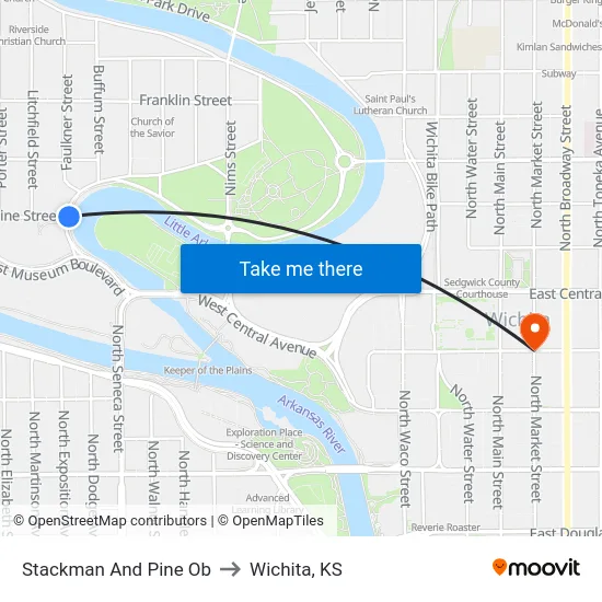 Stackman And Pine Ob to Wichita, KS map