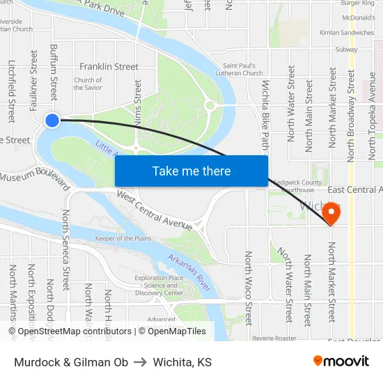 Murdock & Gilman Ob to Wichita, KS map