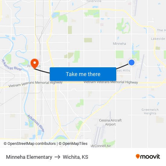 Minneha Elementary to Wichita, KS map