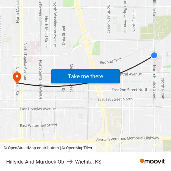 Hillside And Murdock Ob to Wichita, KS map