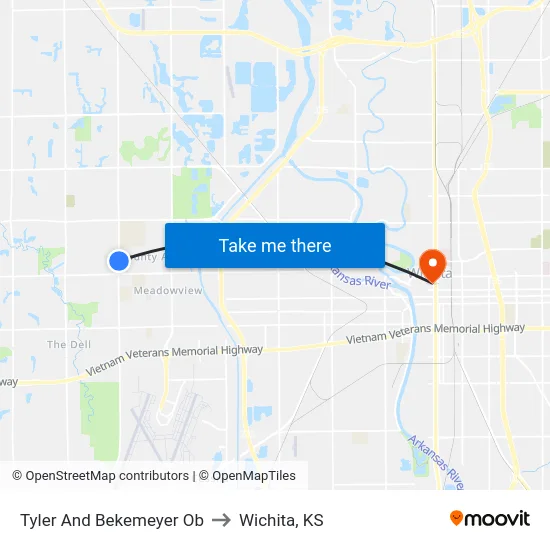 Tyler And Bekemeyer Ob to Wichita, KS map