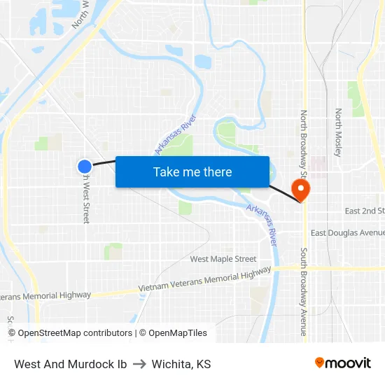 West And Murdock Ib to Wichita, KS map