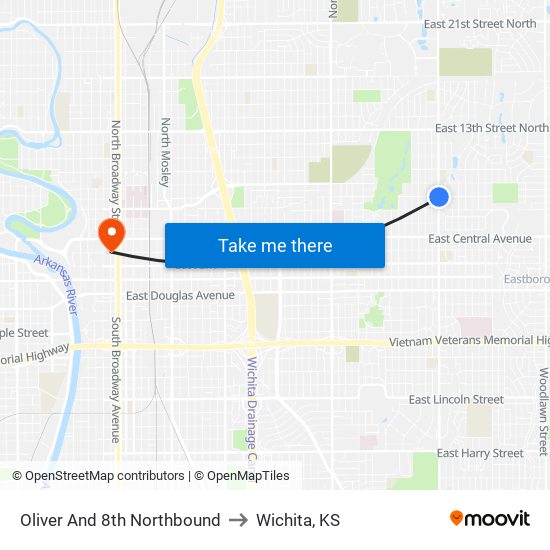 Oliver And 8th Northbound to Wichita, KS map