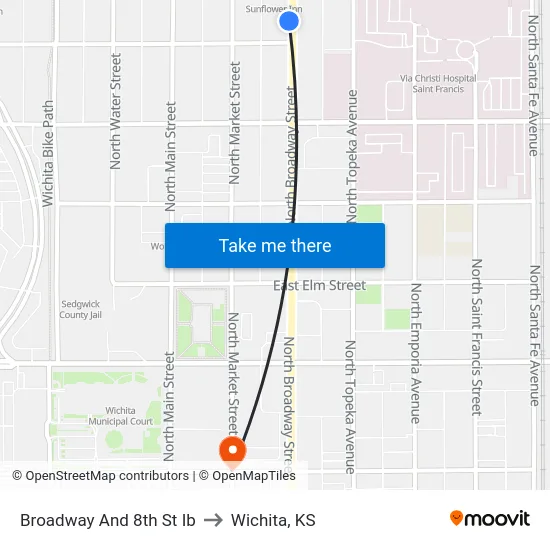Broadway And 8th St Ib to Wichita, KS map