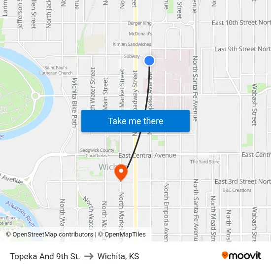 Topeka And 9th St. to Wichita, KS map