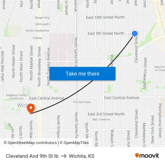 Cleveland And 9th St Ib to Wichita, KS map