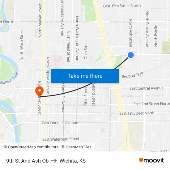 9th St And Ash Ob to Wichita, KS map