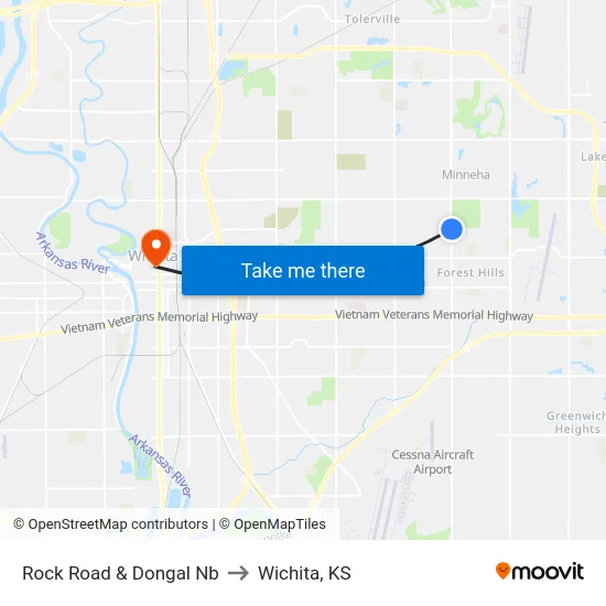 Rock Road & Dongal Nb to Wichita, KS map