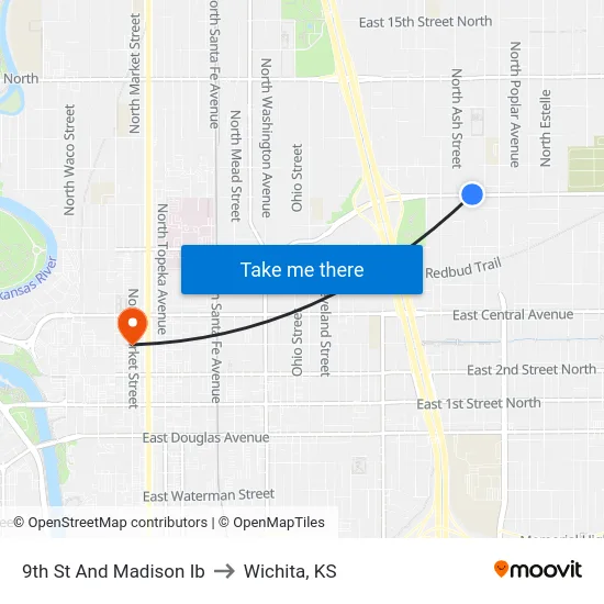 9th St And Madison Ib to Wichita, KS map