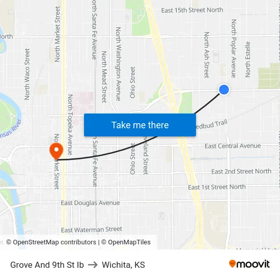 Grove And 9th St Ib to Wichita, KS map
