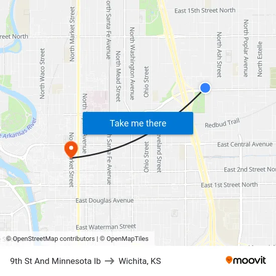 9th St And Minnesota Ib to Wichita, KS map