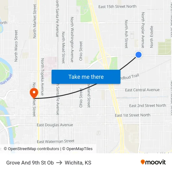 Grove And 9th St Ob to Wichita, KS map