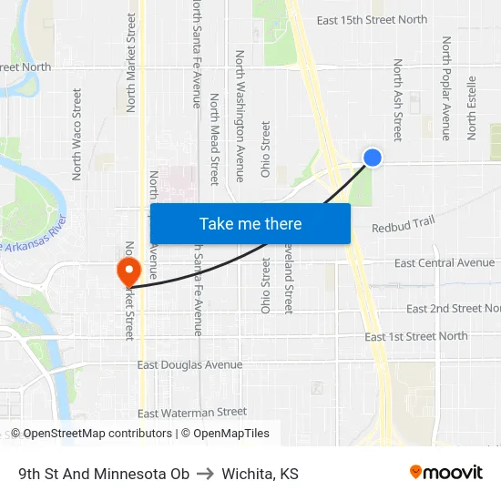 9th St And Minnesota Ob to Wichita, KS map