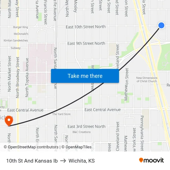 10th St And Kansas Ib to Wichita, KS map