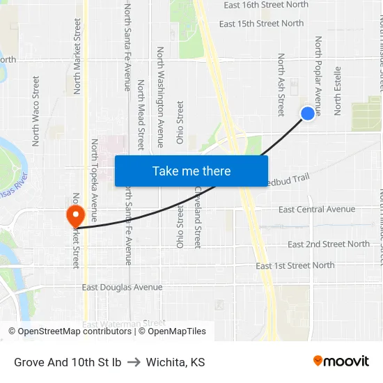 Grove And 10th St Ib to Wichita, KS map