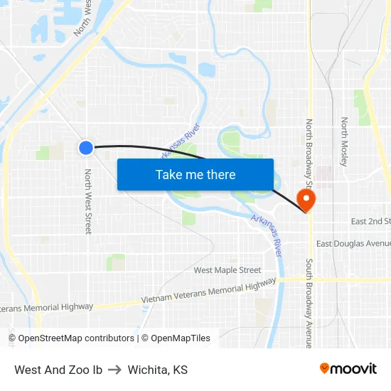 West And Zoo Ib to Wichita, KS map