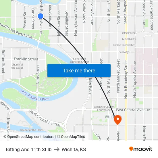 Bitting And 11th St Ib to Wichita, KS map
