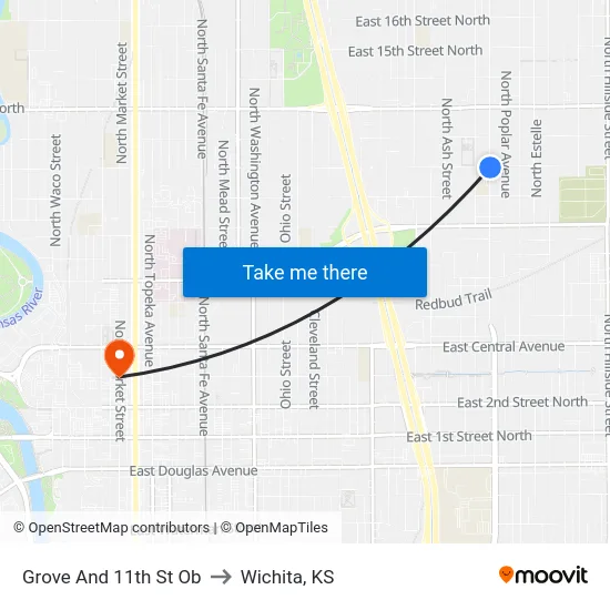 Grove And 11th St Ob to Wichita, KS map