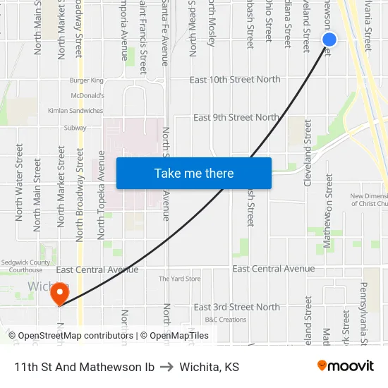 11th St And Mathewson Ib to Wichita, KS map