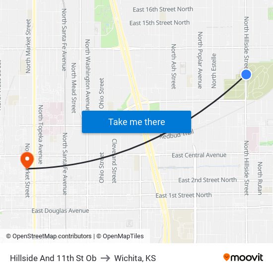 Hillside And 11th St Ob to Wichita, KS map