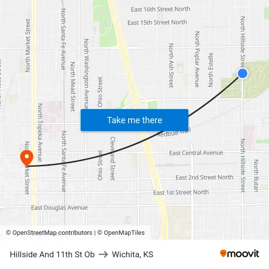 Hillside And 11th St Ob to Wichita, KS map