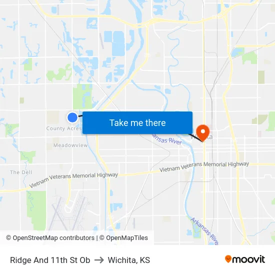 Ridge And 11th St Ob to Wichita, KS map