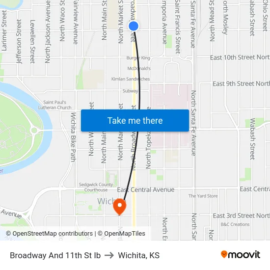Broadway And 11th  St Ib to Wichita, KS map