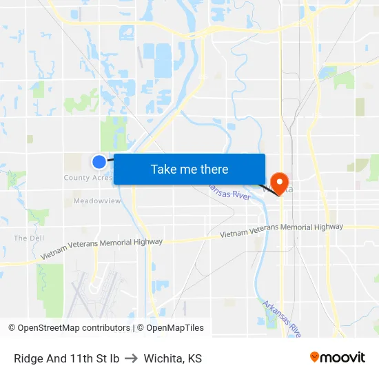 Ridge And 11th St Ib to Wichita, KS map
