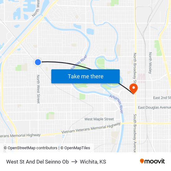 West St And Del Seinno Ob to Wichita, KS map