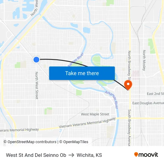 West St And Del Seinno Ob to Wichita, KS map