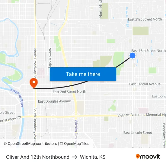 Oliver And 12th Northbound to Wichita, KS map
