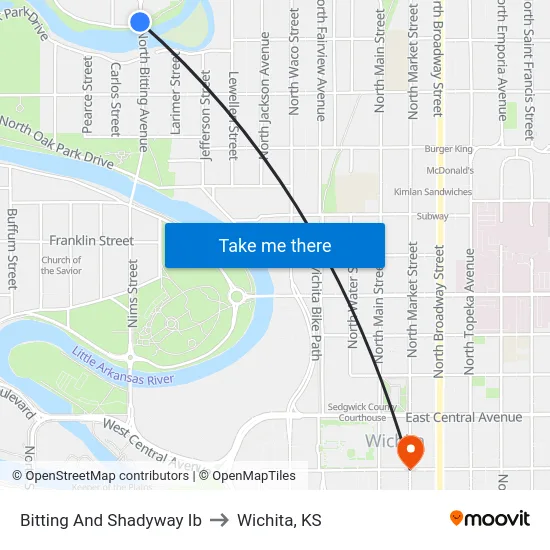 Bitting And Shadyway Ib to Wichita, KS map