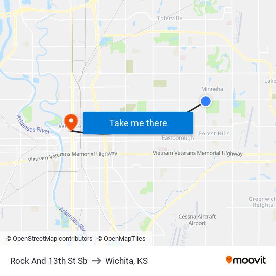 Rock And 13th St Sb to Wichita, KS map